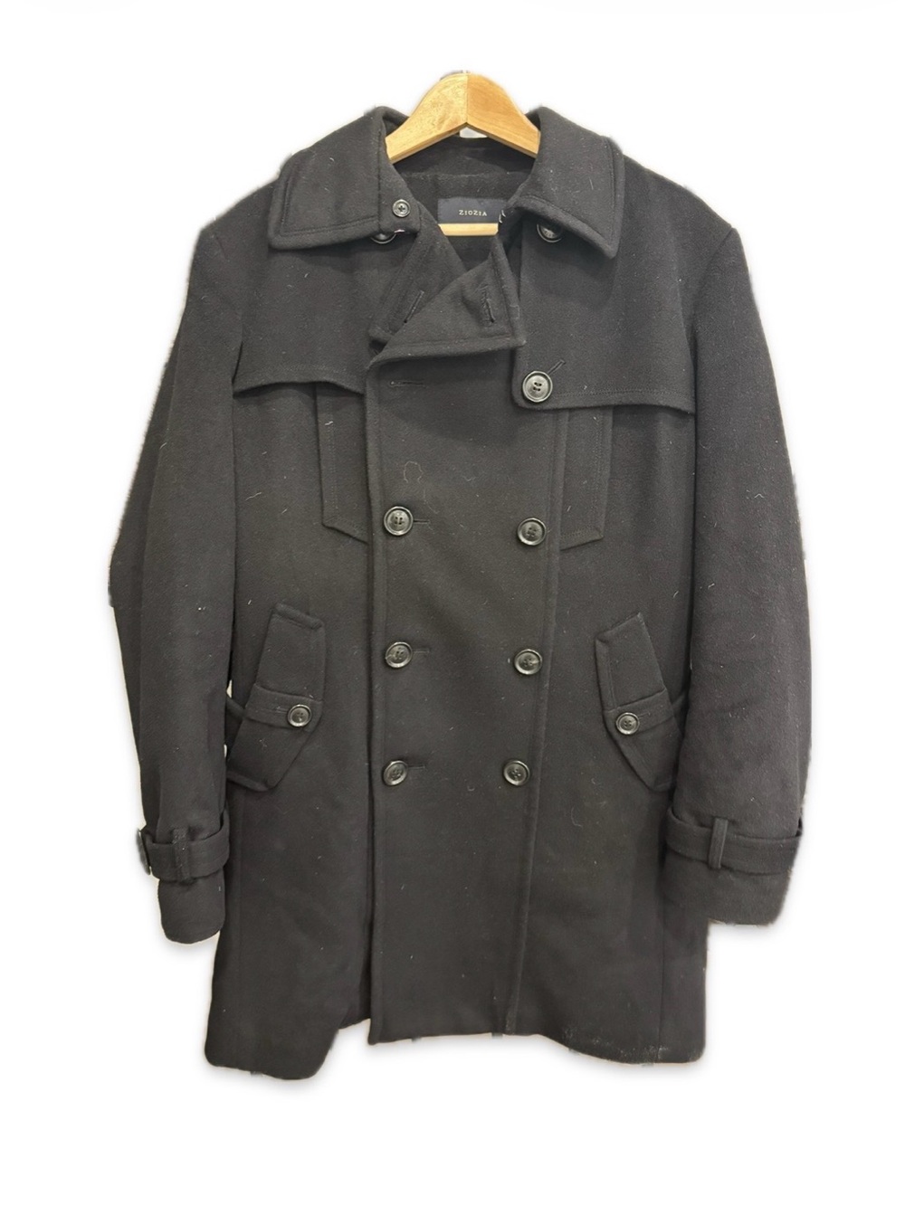 Ziozia Men's Black Double-Breasted Wool Coat with insulted lining